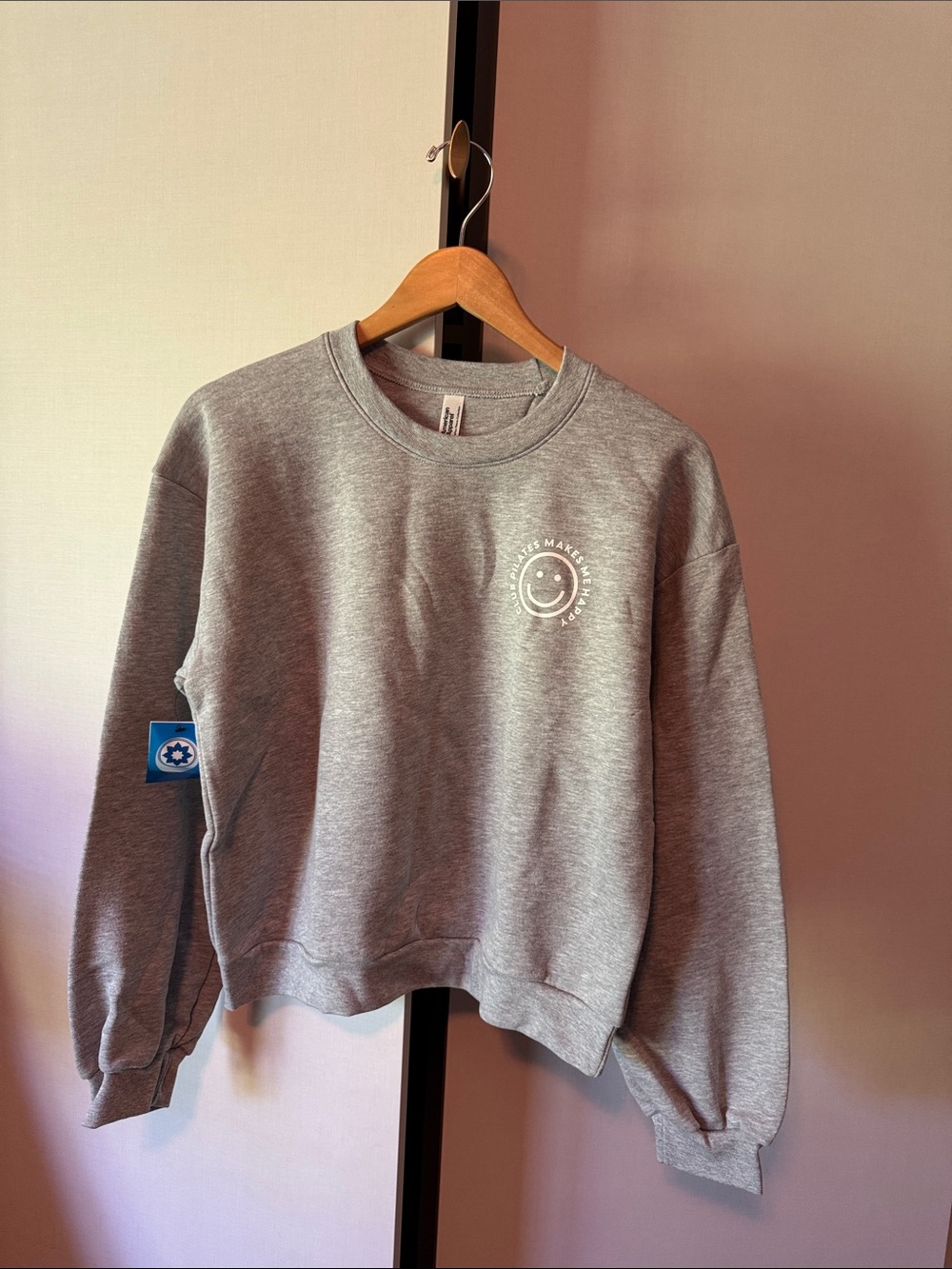 Club Pilates grey Pullover Sweatshirt with White Smiley Face